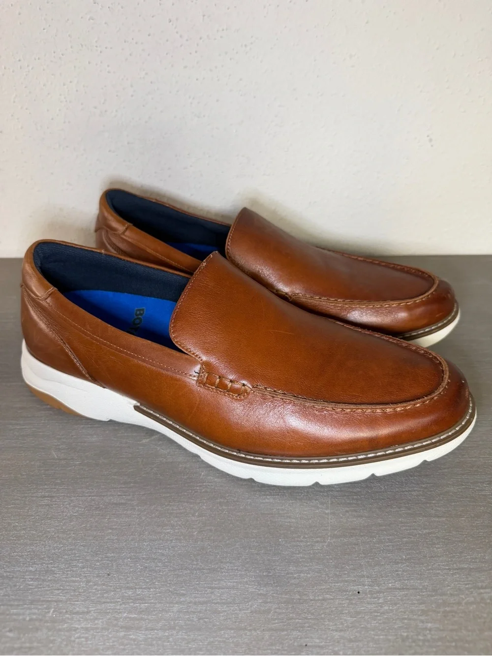 Men Florsheim Frenzi Toe Venetian Loafer Walking Shoes Cognac Leather Size 12W